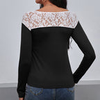 Women's Elegant Long-Sleeve Shirt with Floral Lace Details