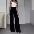 One-Sided Wide-Leg Jumpsuit with Decorative Neckline