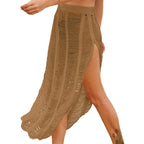 Crochet Beach Skirt with High Leg Slits and Elastic Waist