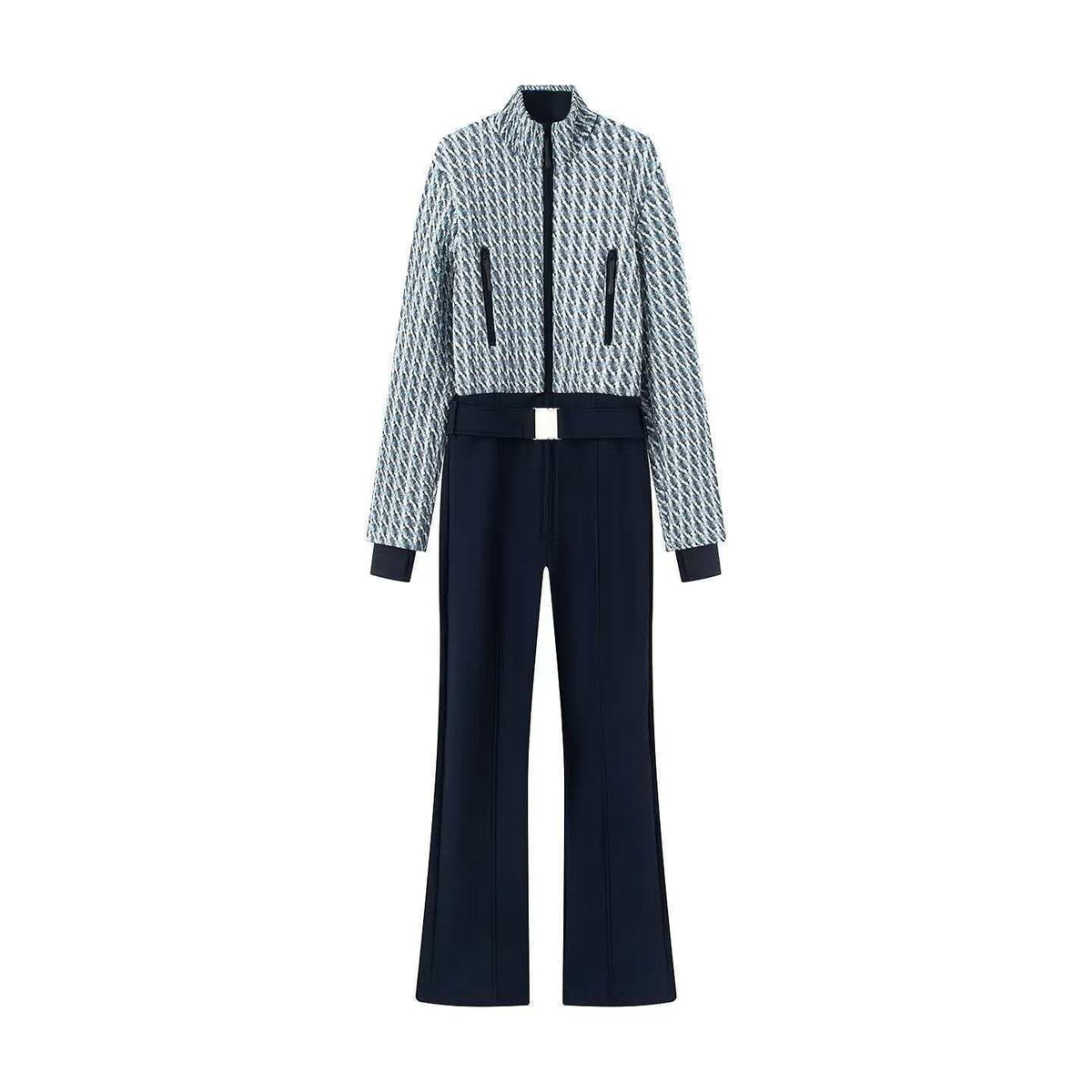 Women's Bouclé Blouson and High-Waist Flare Pants Set