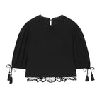 Women's Blouse with Floral Lace and Flutter Sleeves