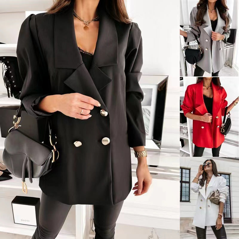 Women's Elegant Oversized Blazer with Pockets and Button Details