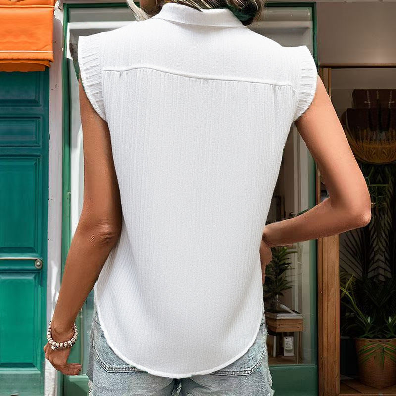 Women's Blouse with Ruffle Details and Short Sleeves