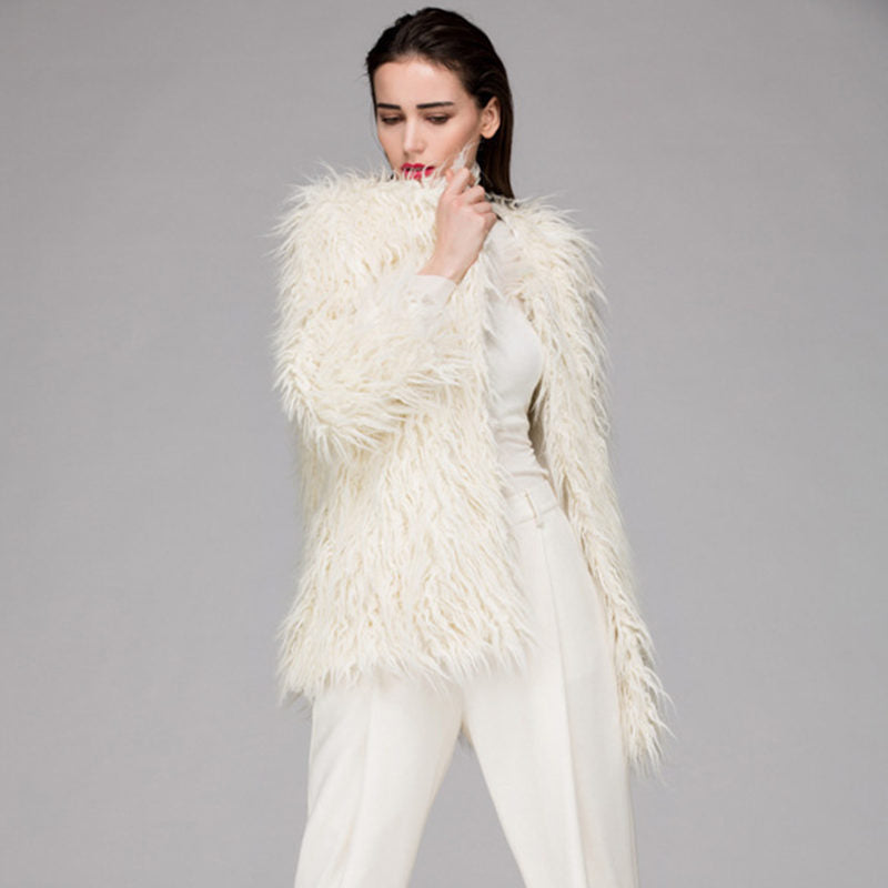 Women's Fluffy Faux Fur Wrap with Generous Cut and Elegant Sleeves