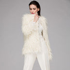 Women's Fluffy Faux Fur Wrap with Generous Cut and Elegant Sleeves