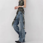 Women's Comfortable Wide-Leg Jeans with Fashionable Stitching