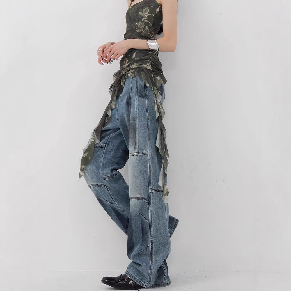 Women's Comfortable Wide-Leg Jeans with Fashionable Stitching