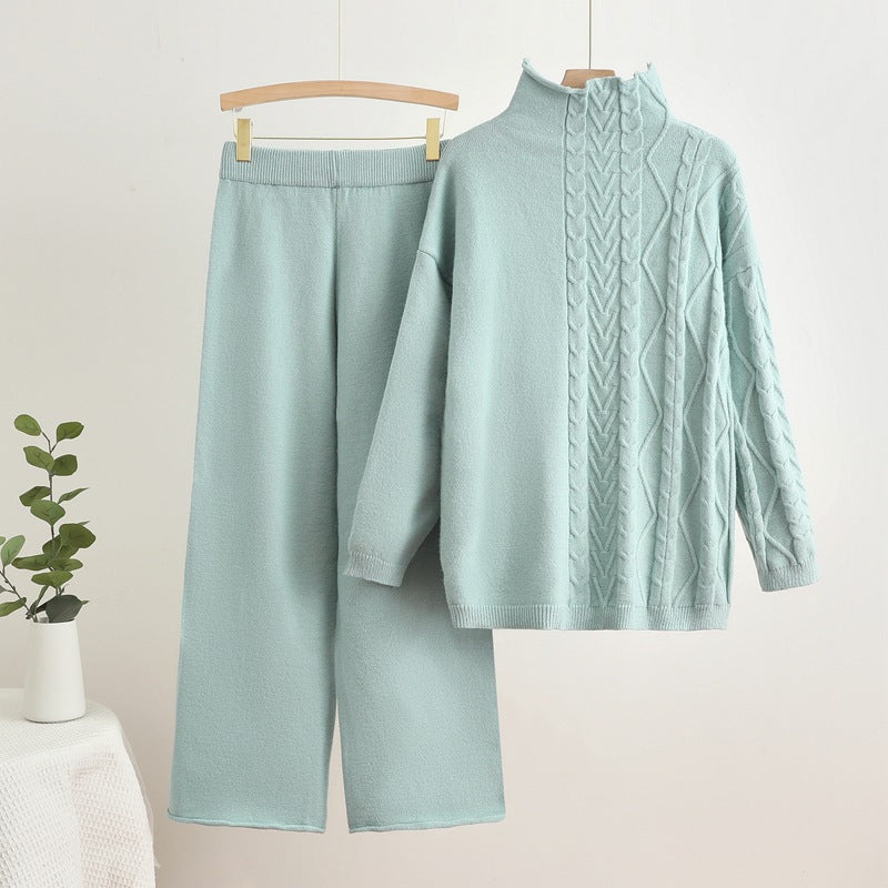 Women's Cozy Knit Loungewear Set with High Neck