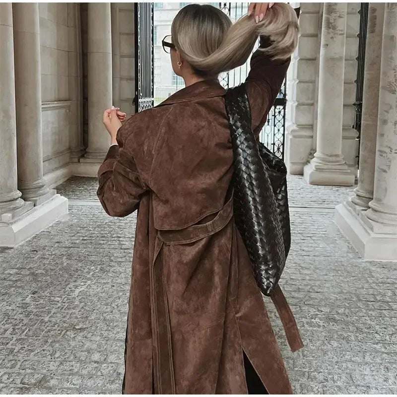 Women's Fashionable Suede Trench Coat