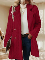 Women's Fashionable Chunky Knit Coat with Double-Button Details