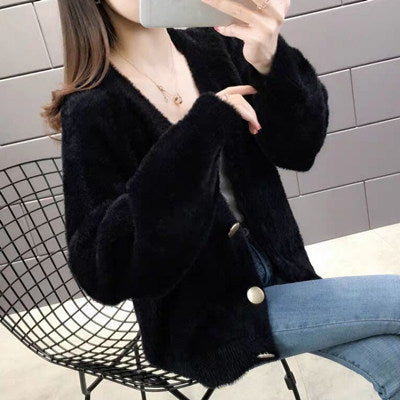 Women's Fluffy Cardigan with Elegant Button Details