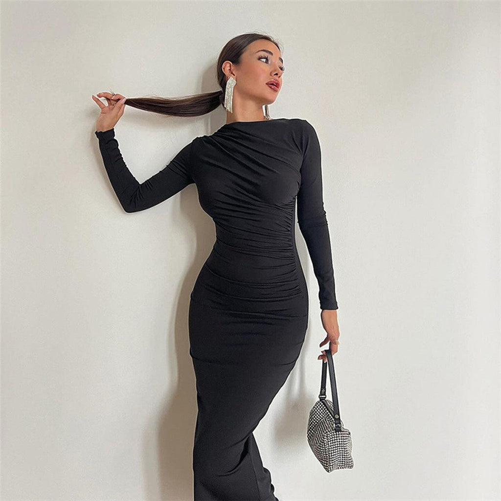 Women's Elegant Fitted Maxi Dress with Draped Detail