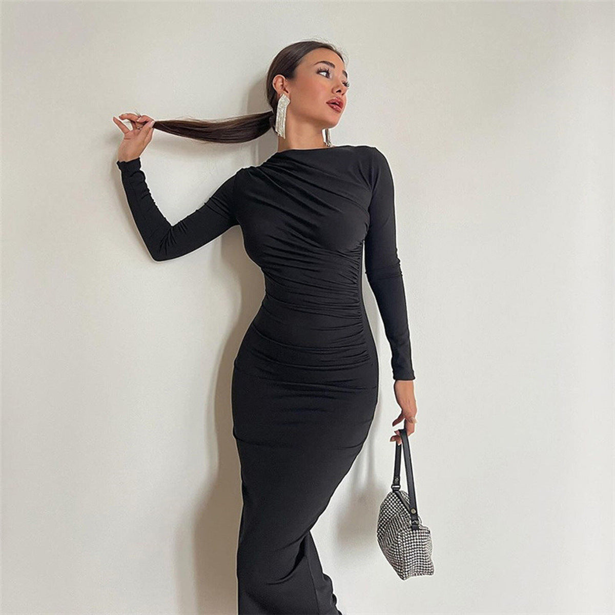 Women's Elegant Fitted Maxi Dress with Draped Detail