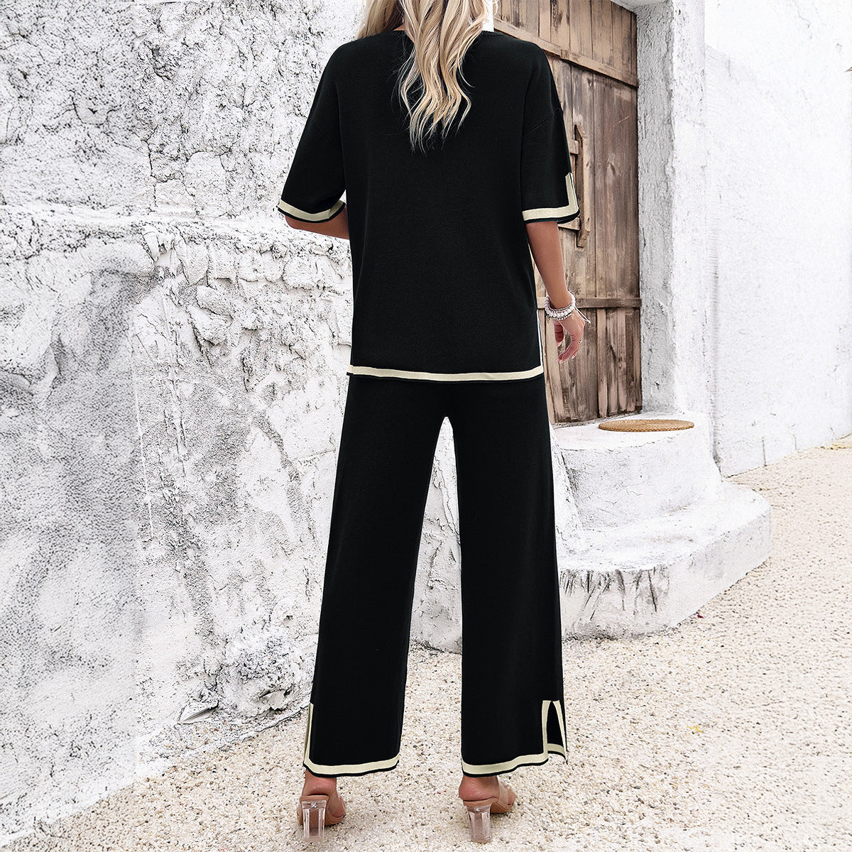 Women's Casual Two-Piece Knit Set with Fashionable Accents