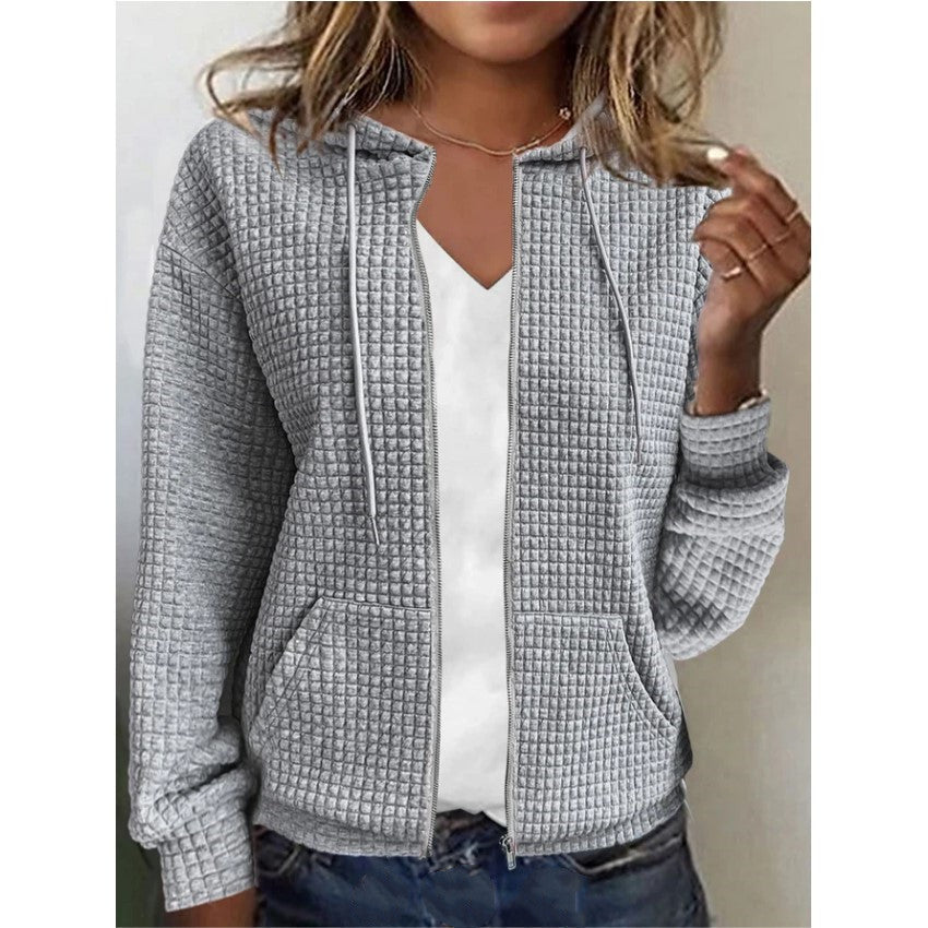 Women's Waffle Knit Jacket with Pockets