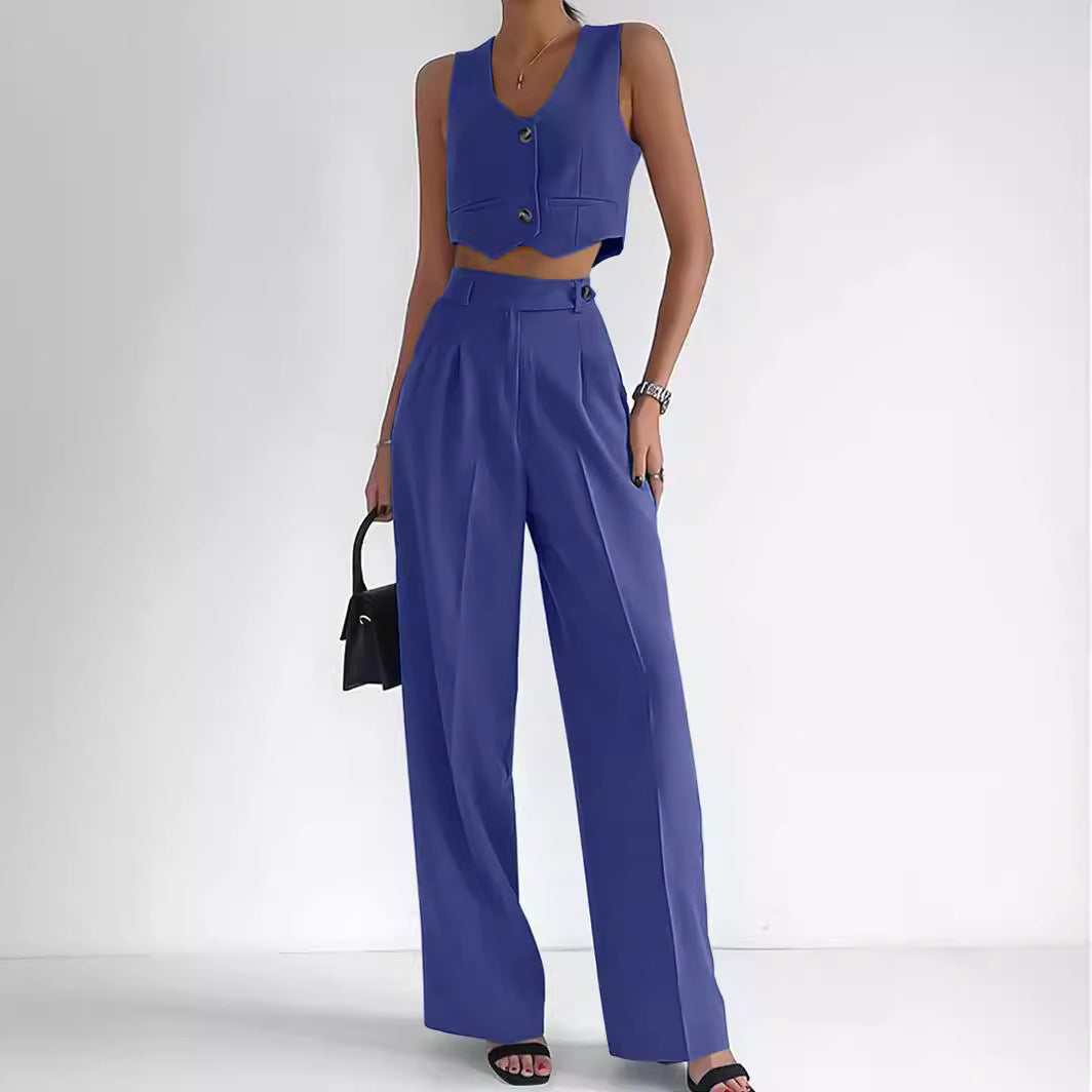 Women's Fashionable Two-Piece Set with Sleeveless Top and Wide-Leg Pants