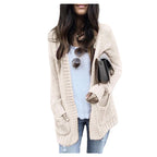Women's Chunky Knit Cardigan with Patch Pockets and Casual Cut