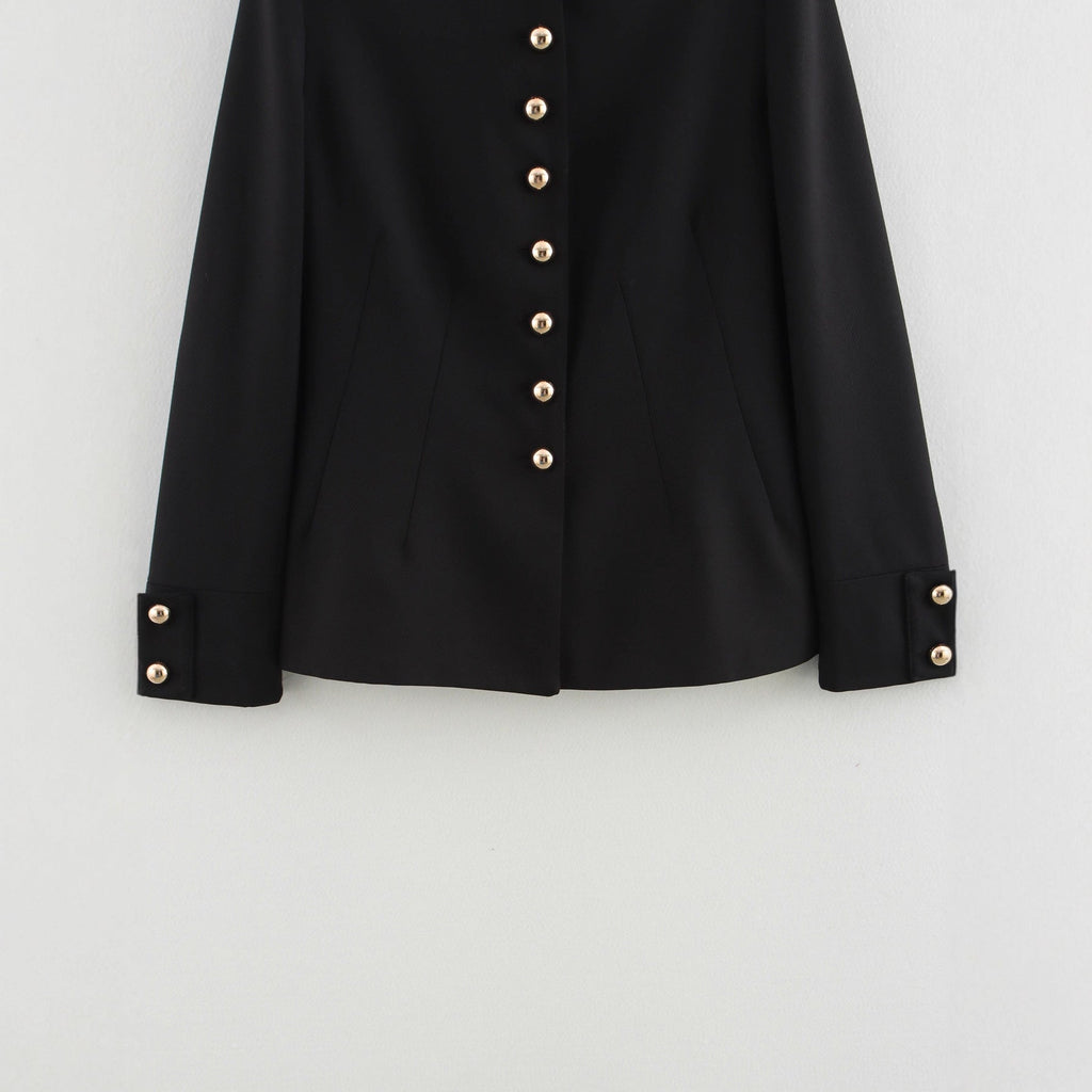 Women's Elegant Quilted Jacket with High Collar and Gold Buttons