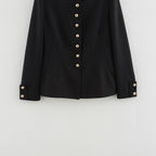 Women's Elegant Quilted Jacket with High Collar and Gold Buttons