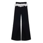 Elegant Wide-Leg High-Waist Pants with Lace Trim