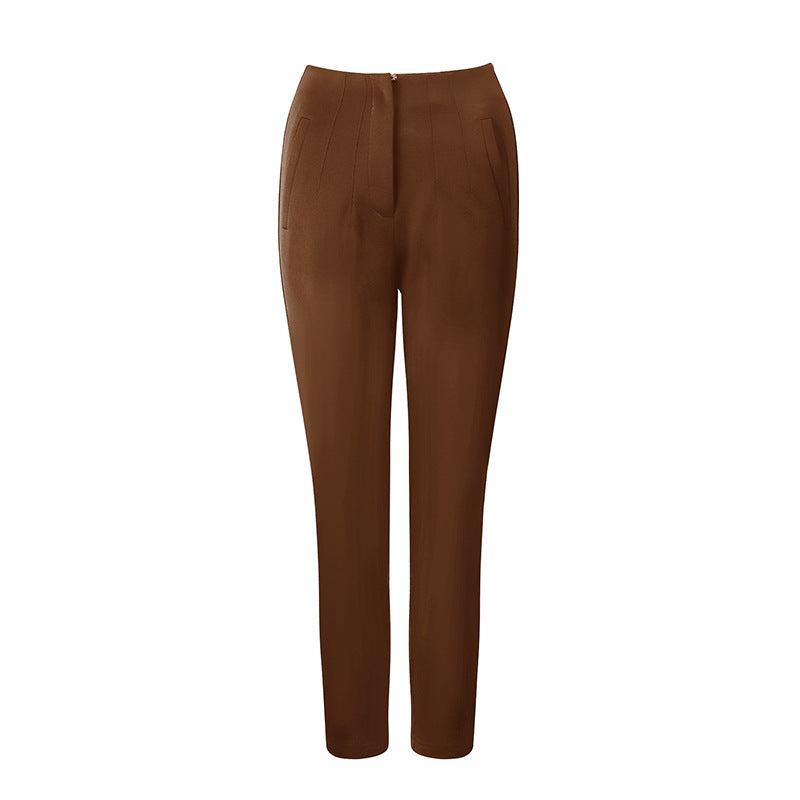 Women's Elegant Suit Pants with High Waist and Slim Leg