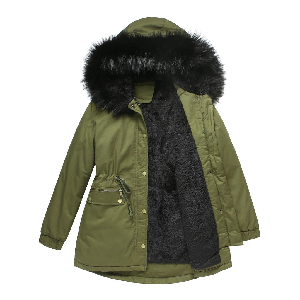 Women's Insulated Parka with Detachable Faux Fur Collar and Adjustable Waist