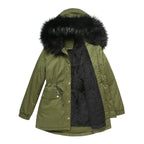 Women's Insulated Parka with Detachable Faux Fur Collar and Adjustable Waist