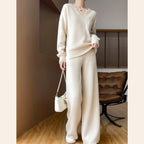 Women's Cozy Knit Ensemble with Wide Sweater and Wide-Leg Pants