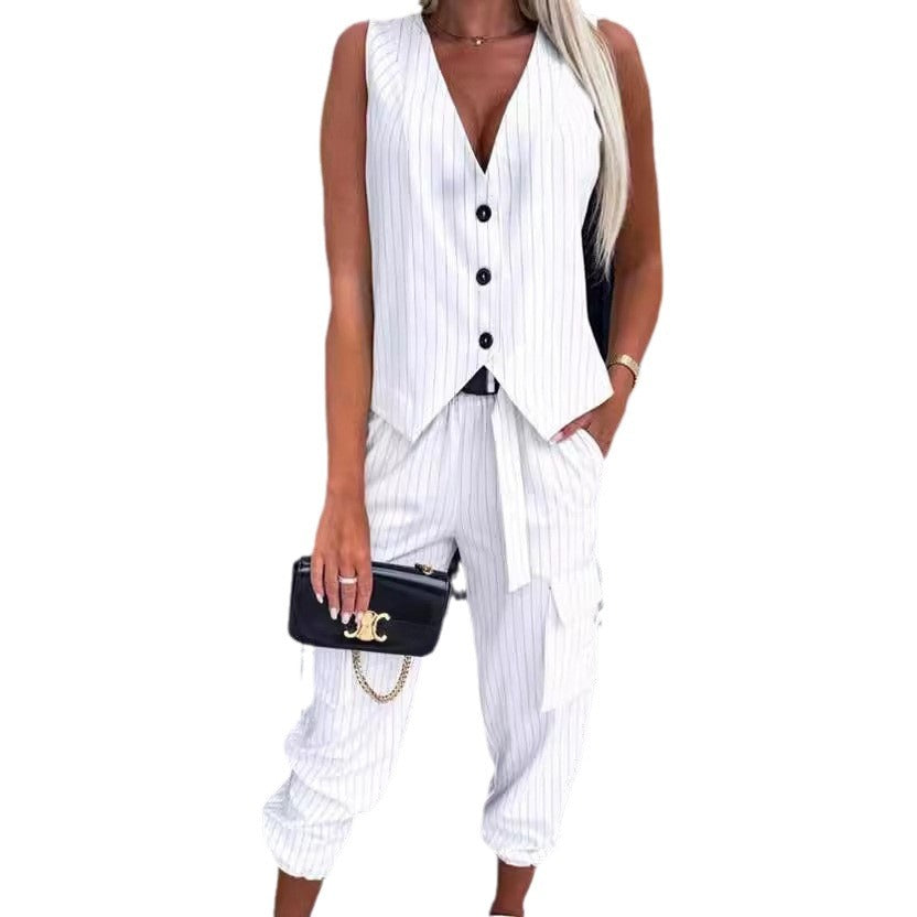 Women's Elegant Striped Suit Set with Casual Fit