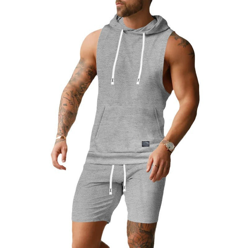 Men's Sleeveless Hoodie Vest Set