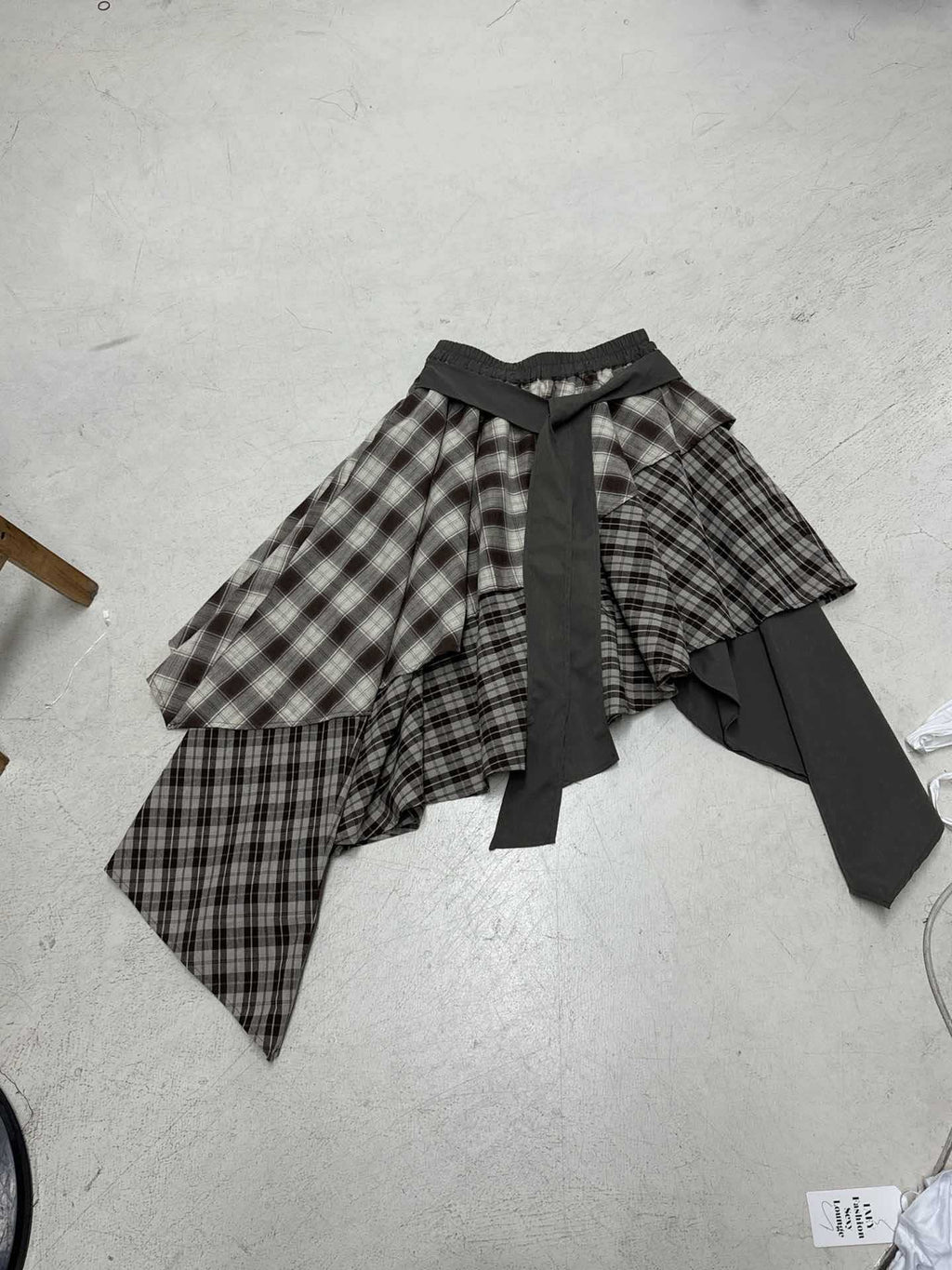 Women's Asymmetric Wrap Skirt with Plaid Pattern and Wide Tie Belt