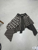 Women's Asymmetric Wrap Skirt with Plaid Pattern and Wide Tie Belt