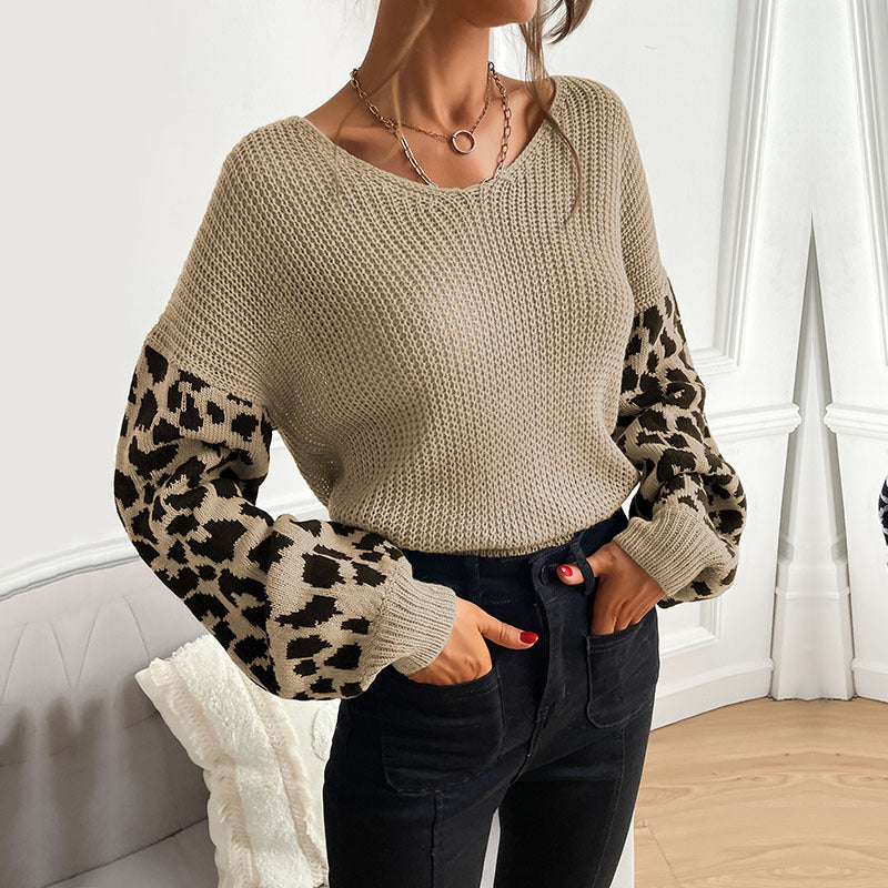 Women's Casual Pullover with Leopard Print and Loose Fit