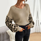 Women's Casual Pullover with Leopard Print and Loose Fit