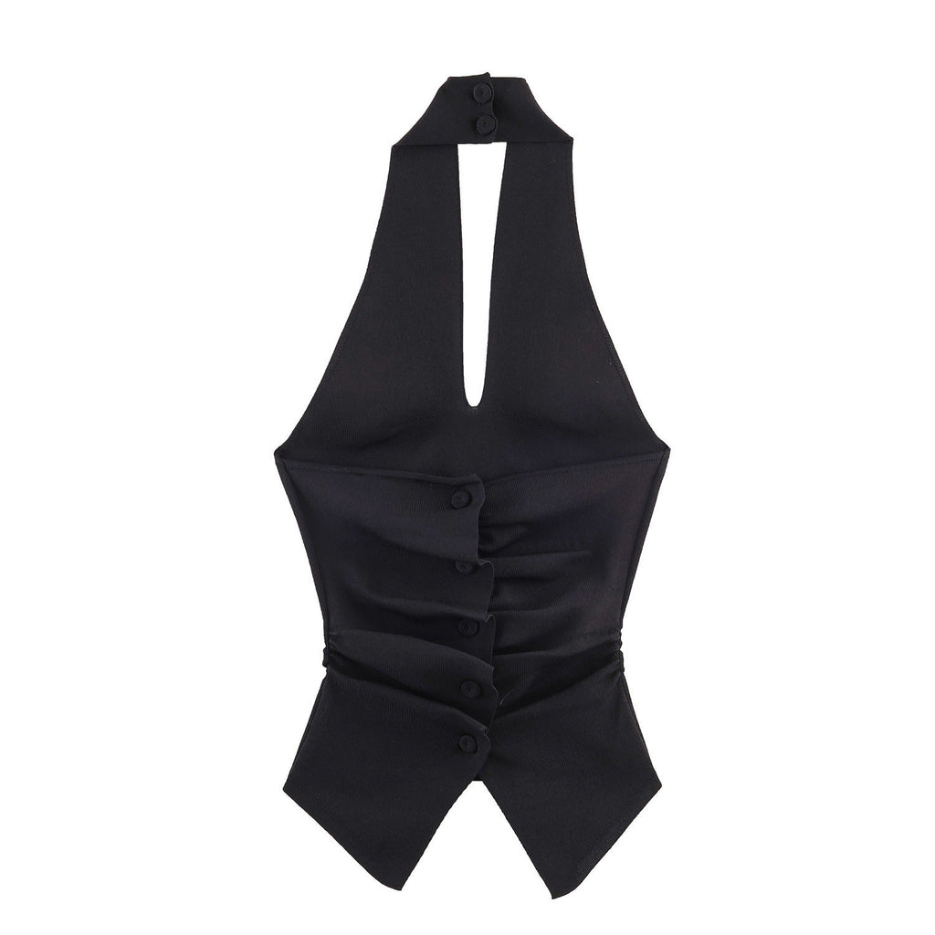 Women's Sleeveless Top with Deep V-Neck and Back Cutout