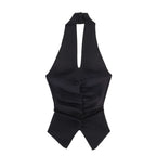 Women's Sleeveless Top with Deep V-Neck and Back Cutout