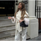 Elegant Wrap Jacket with Faux Fur Sleeves