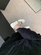 Women's Ballet Flats with Elegant Buckle and Metallic Surface
