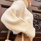 Women's High-Neck Cropped Sweater with Asymmetrical Cut