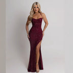 Women's Evening Dress with Shimmering Sequins and Seductive Slit