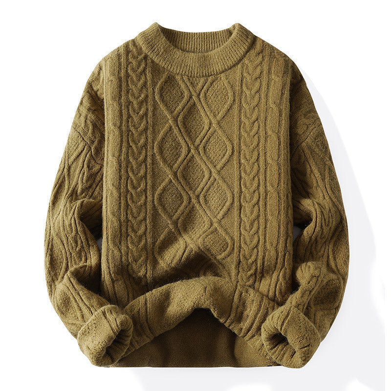 Women's Chunky Knit Sweater with Contemporary Cable Pattern and Classic Crew Neck