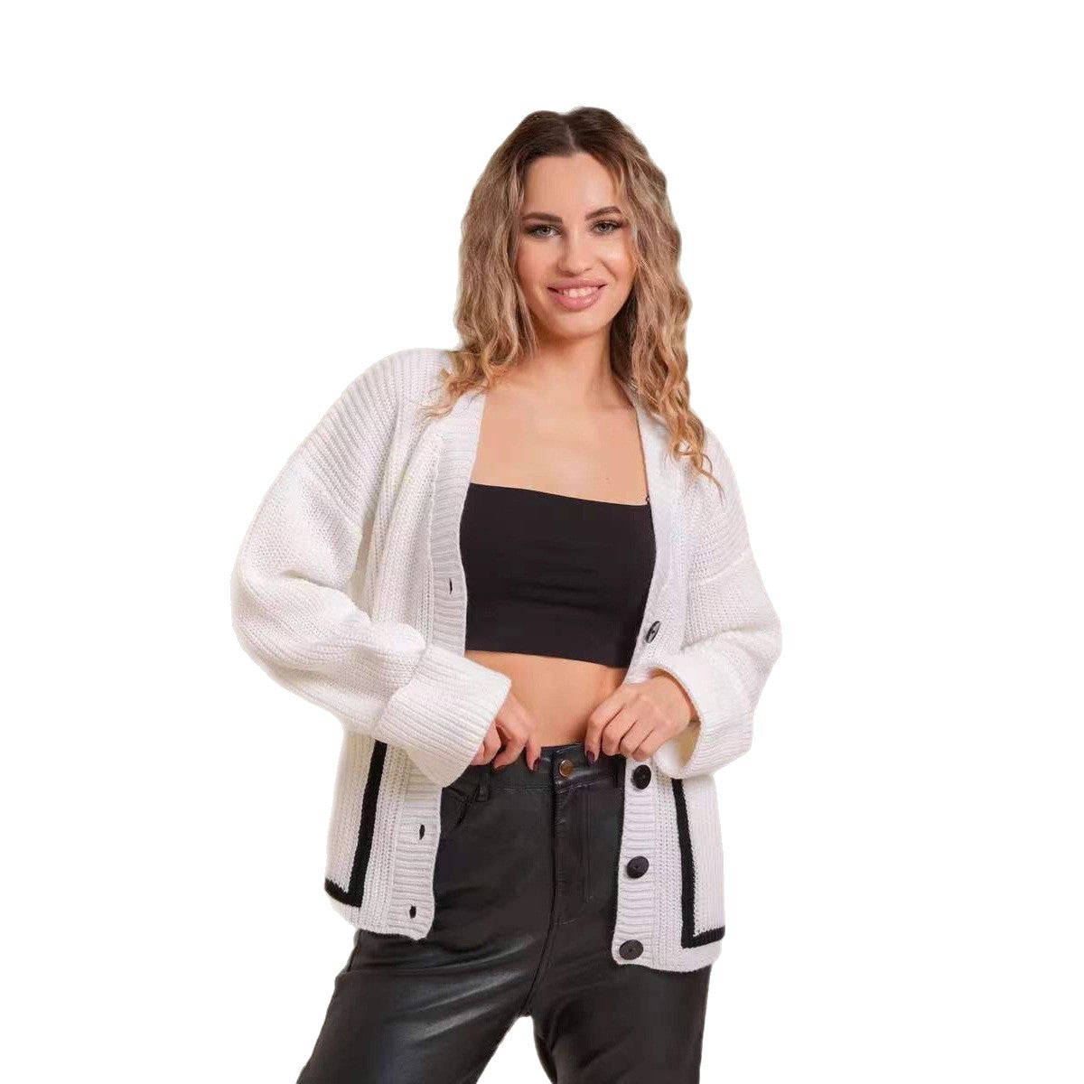 Women's Chunky Knit Cardigan with Button Details and Casual Fit