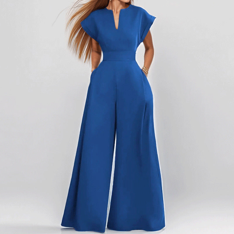 Elegant Women's Wide-Leg Jumpsuit with Shawl Collar