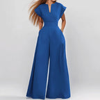 Elegant Women's Wide-Leg Jumpsuit with Shawl Collar