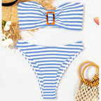 Women's Bandeau Bikini with Striped Pattern and Belt