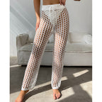 Women's Crochet Summer Pants with Wide Leg and Elastic Waist