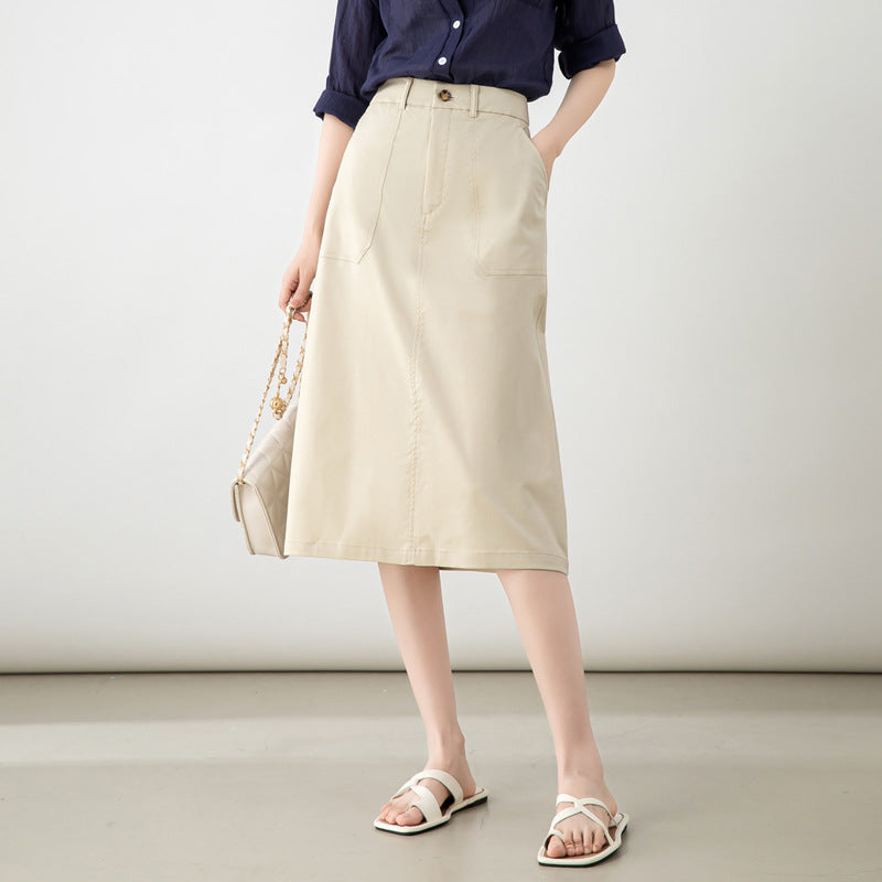 Women's Midi Skirt with Pockets and Belt