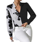 Women's Blouse with Unique Floral Pattern and Elegant V-Neck