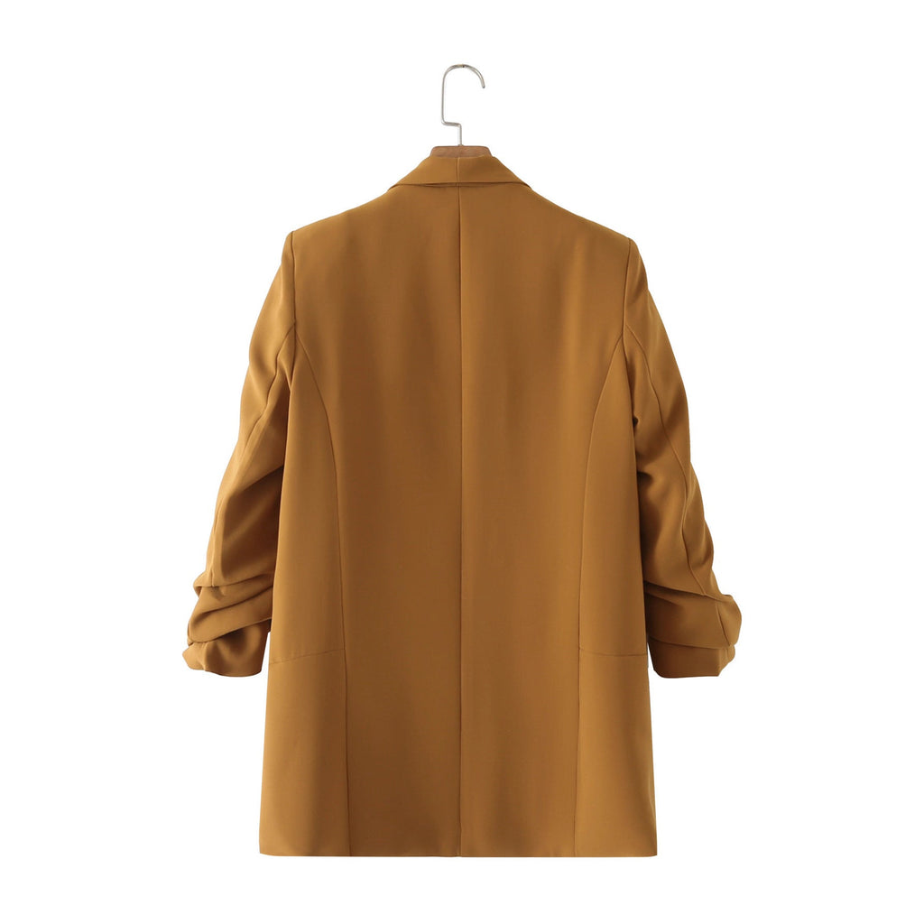 Elegant Women's Blazer with Rolled Sleeves and Pockets