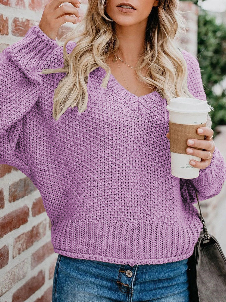 Women's Chunky Knit Sweater with V-Neck and Casual Fit